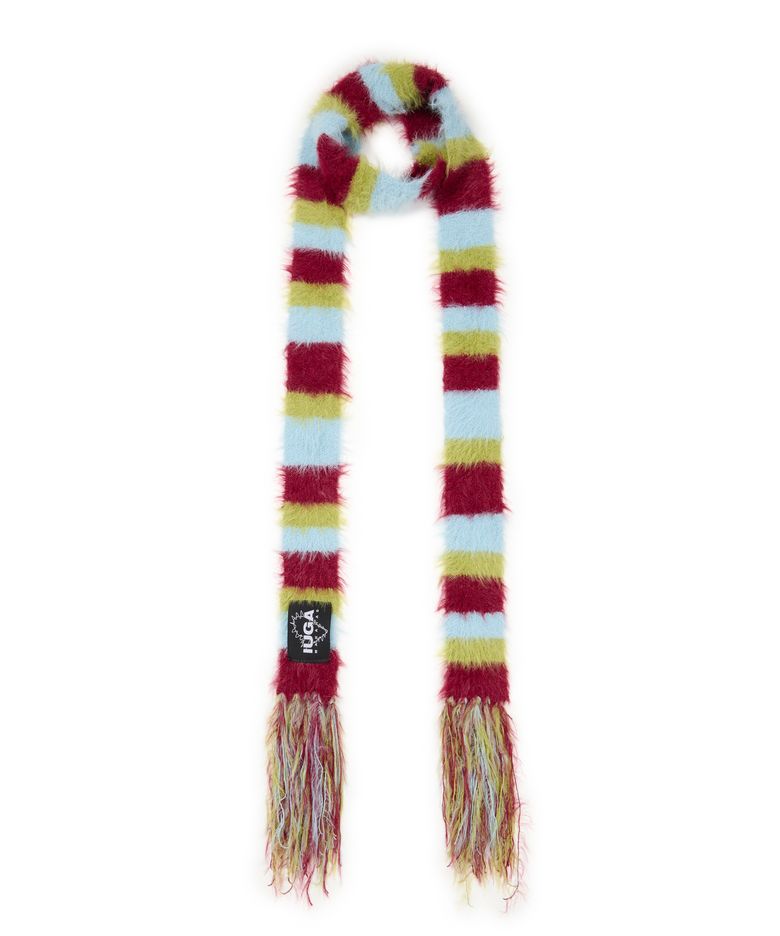 Striped Hairy Skinny Muffler (Burgundy)