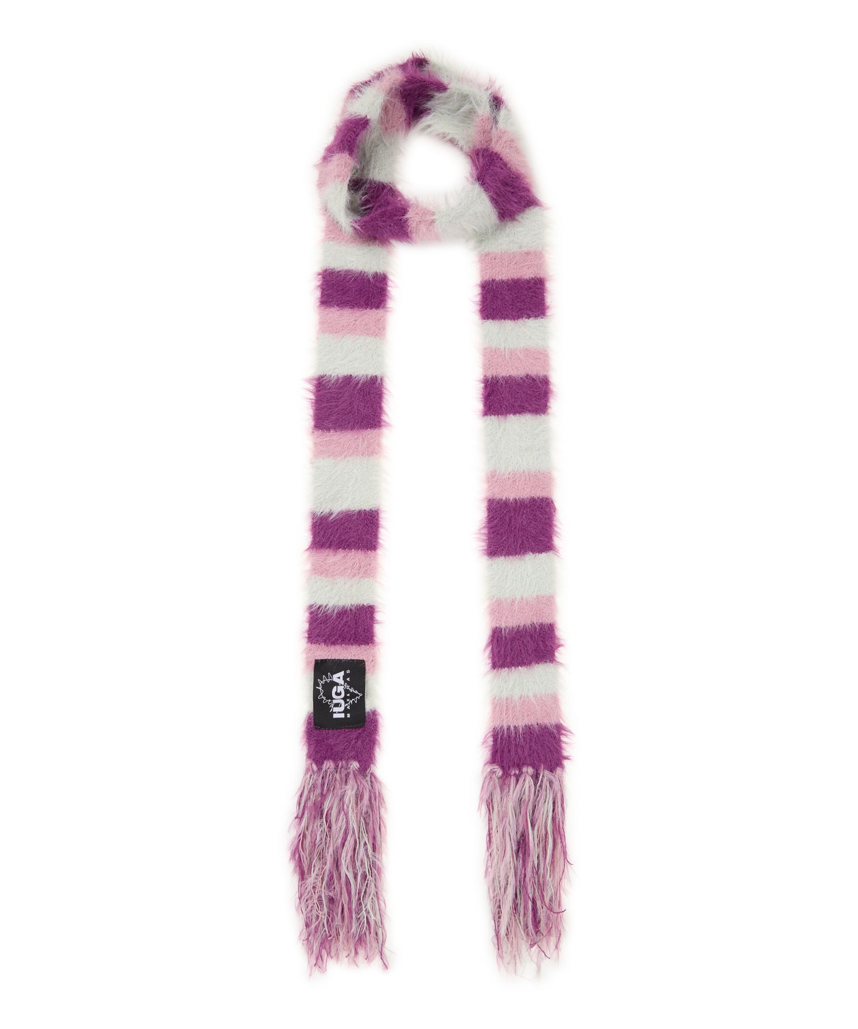 MUSINSA | IUGAMAKARAS Striped Hairy Skinny Muffler (Magenta)