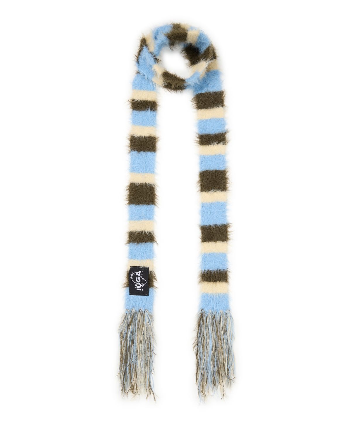 이우가마카라스(IUGAMAKARAS) Striped Hairy Skinny Muffler (Sky Blue)