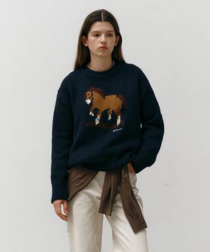 홀스 자카드 풀오버 네이비