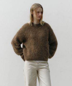 헤어리 알파카 풀오버 모카