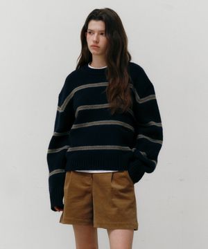 울 블렌디드 스트라이프 풀오버 네이비