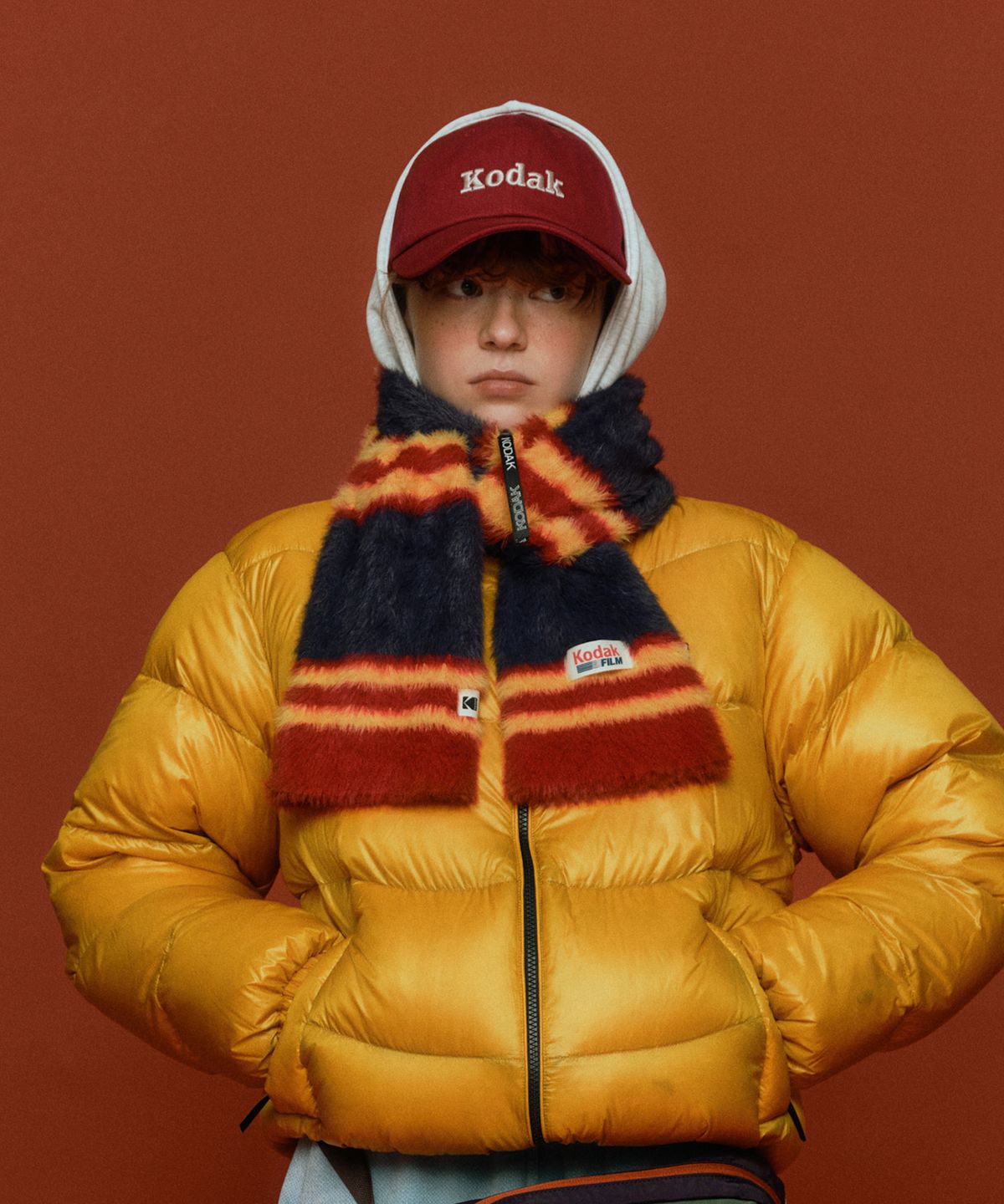 코닥(KODAK) 컬러라마 패턴 구스 다운 자켓 YELLOW