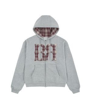 비알로고 체크아플리케 후드집업_멜란지그레이