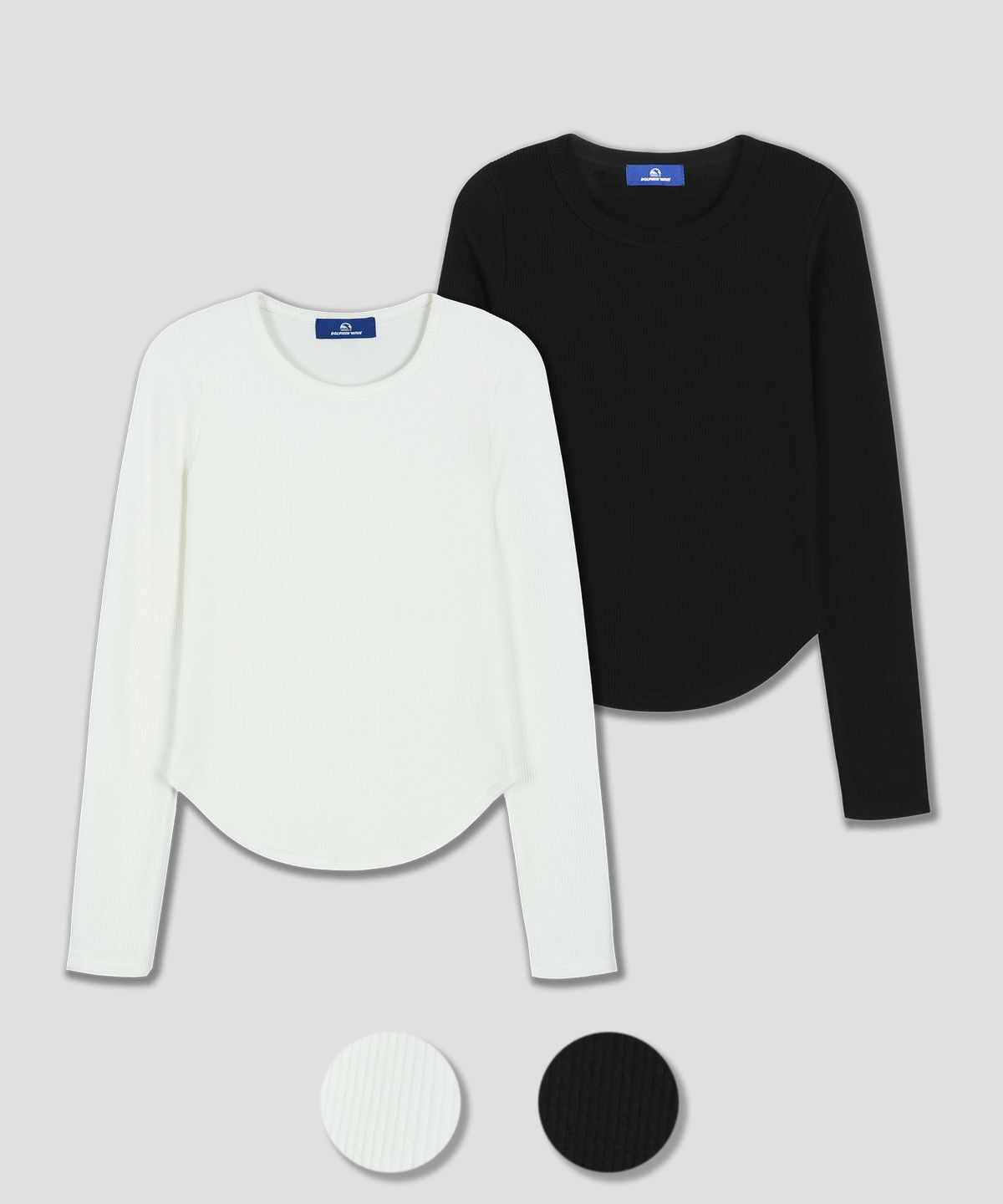 돌핀웨이브어패럴(DOLPHIN WAVE APPAREL) 돌핀 피티드 슬림 라운드넥 골지 긴팔티셔츠 2COLOR