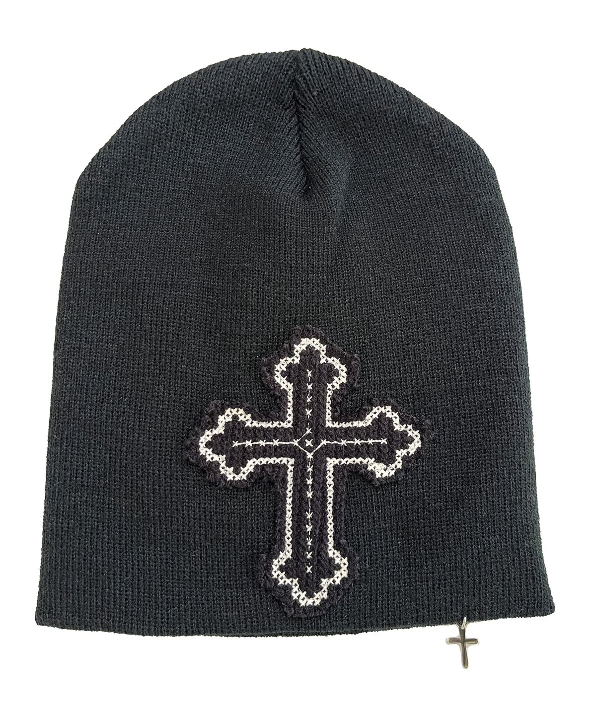 스케이터락(SK8ER ROCK) Cross Charm Patchwork Beanie ((black))