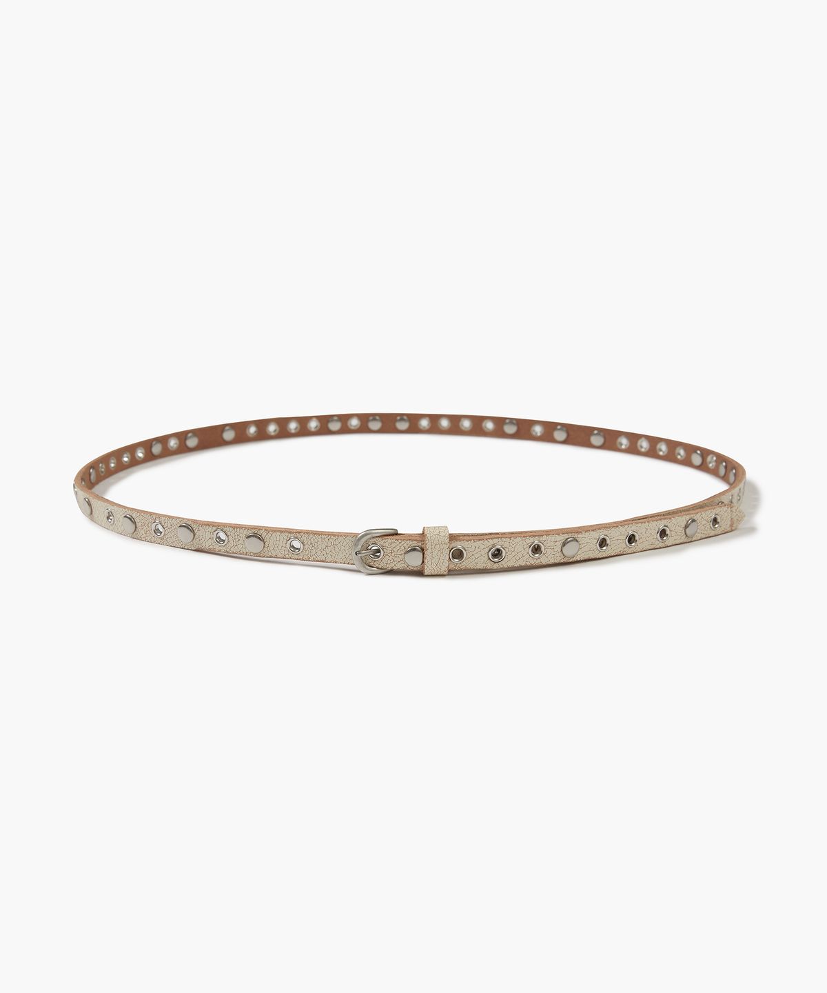 마지셔우드(MARGESHERWOOD) SLIM EYELET CRACK LEATHER BELT_ivory