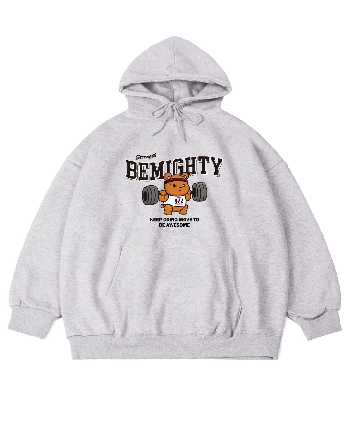 비마이티(BEMIGHTY) 바벨 베어 오버핏 기모 후드티셔츠 [멜란그레이]