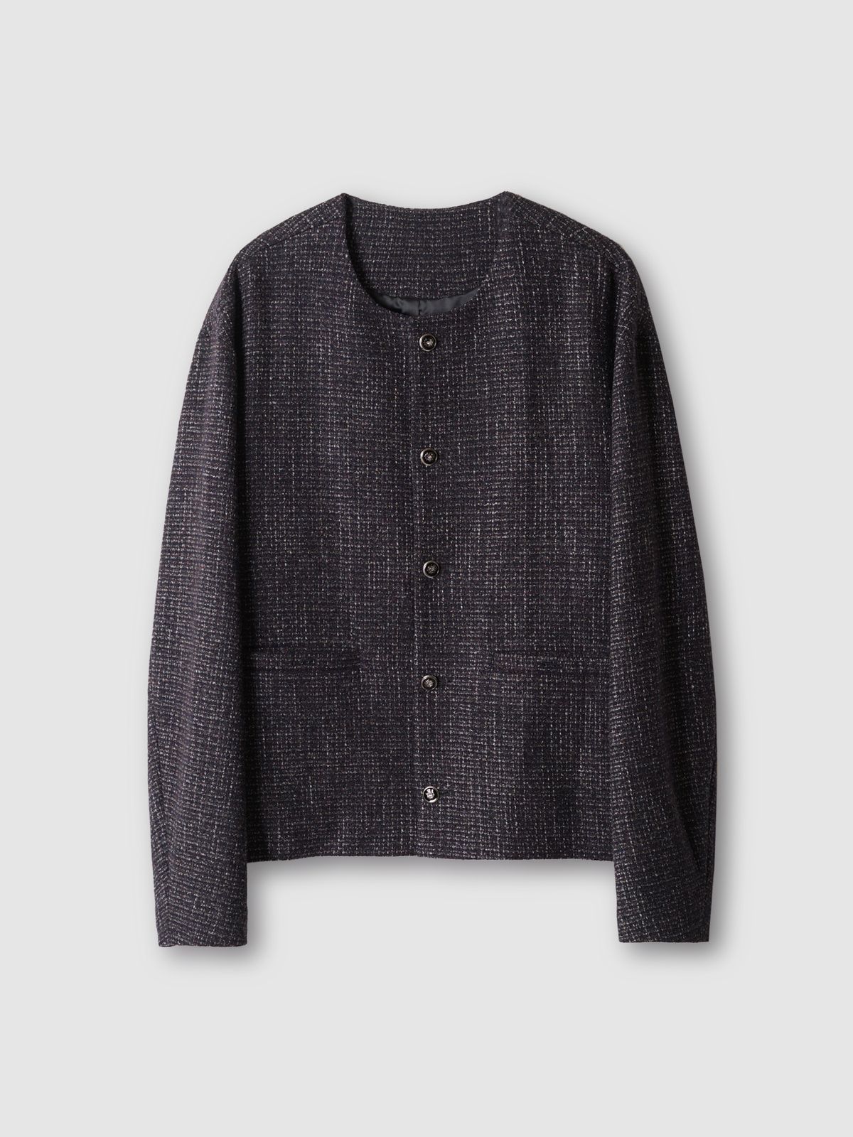 포커페이스(POKERFACE) COLLARLESS JACKET TWEED PURPLE (ITALY FABRIC)