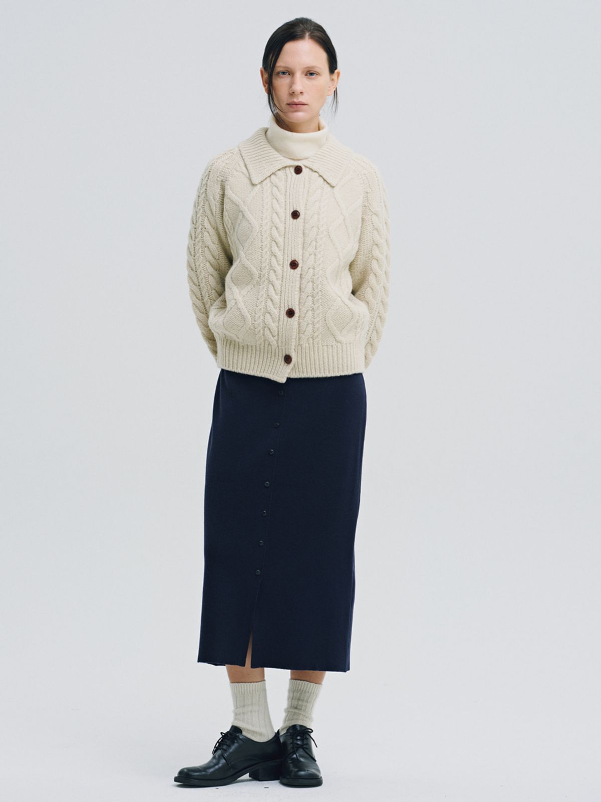 시엔느(SIENNE) Sojeanne Wool Knit Skirt (Navy)