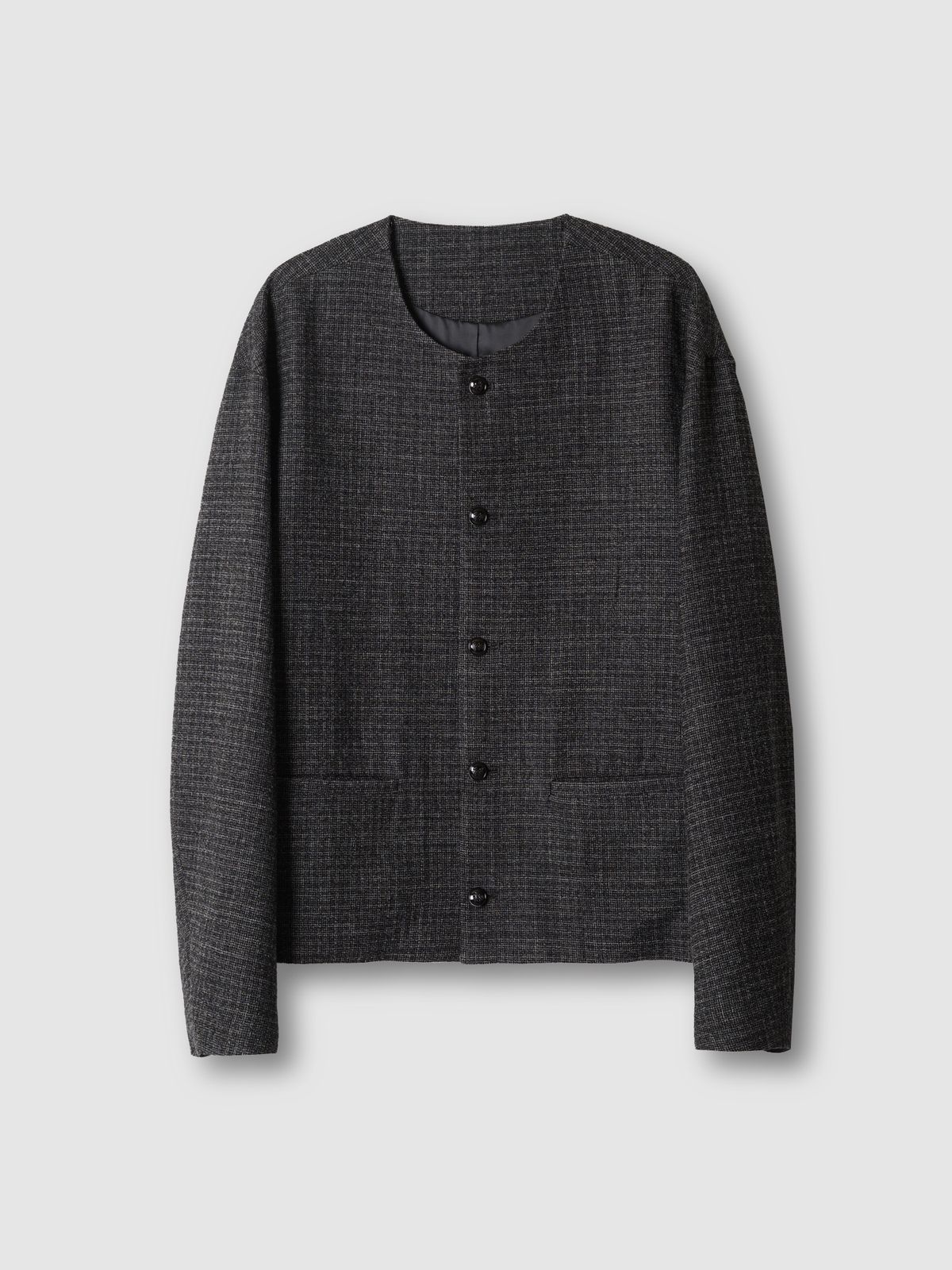 포커페이스(POKERFACE) COLLARLESS JACKET TWEED BLACK