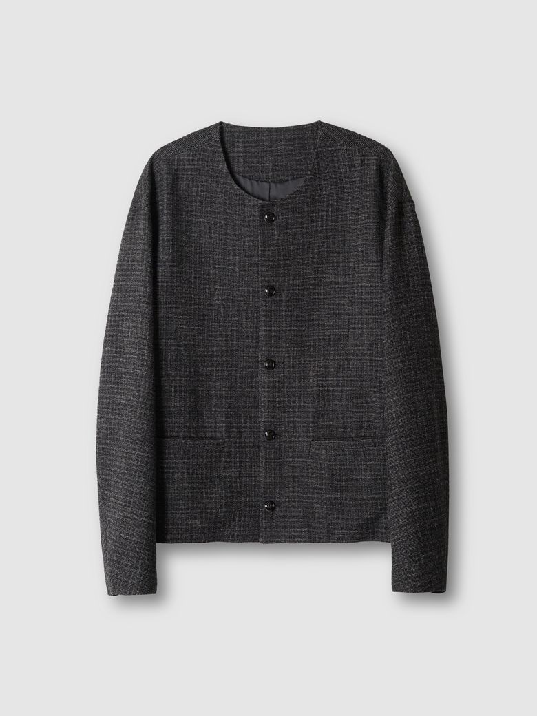 COLLARLESS JACKET TWEED BLACK