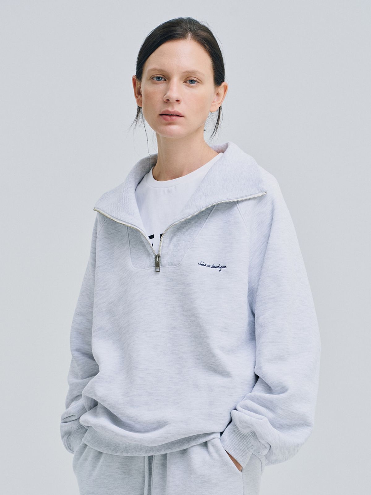 시엔느(SIENNE) Delma Half Zip-up Sweatshirt (White Melange)