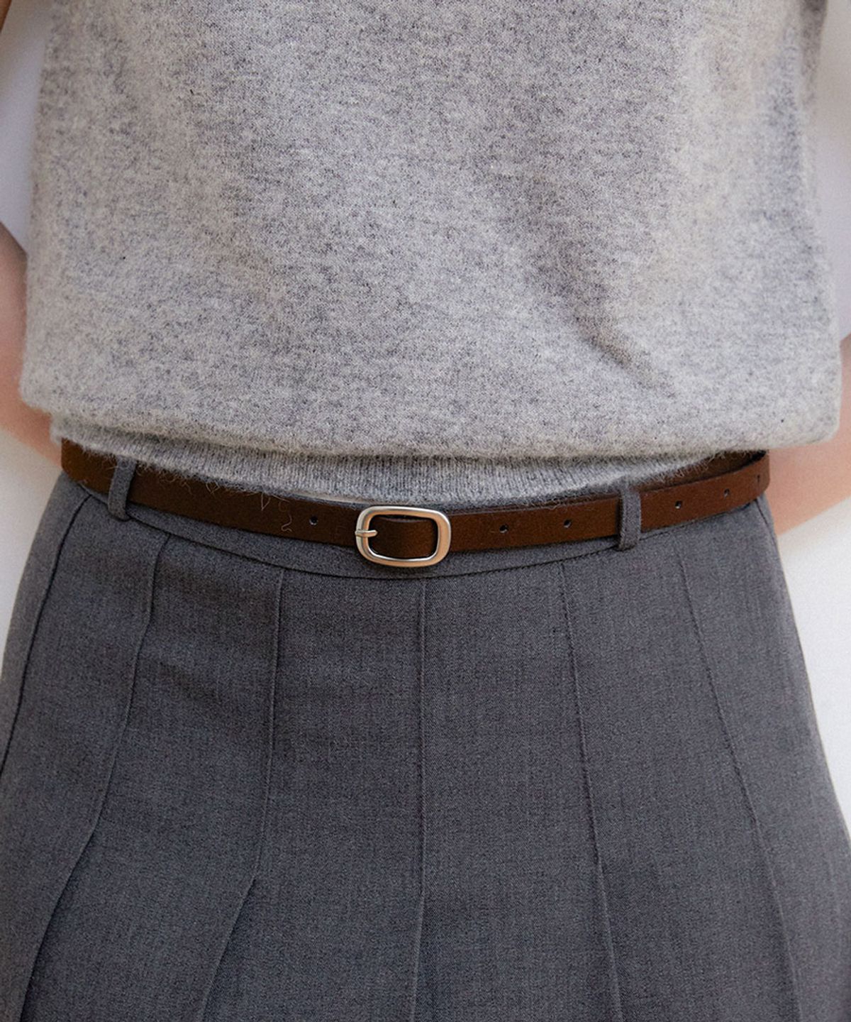할렌(HALDEN) round silver buckle suade belt (T035_brown)