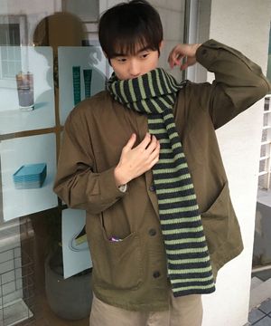 울 스트라이프 롱 머플러 (그린)