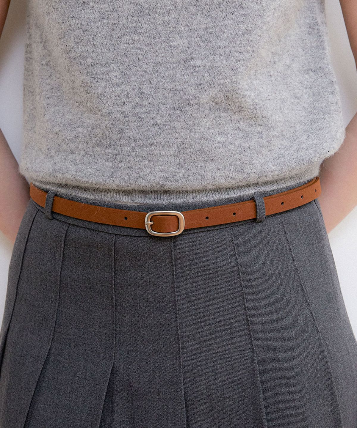 할렌(HALDEN) round silver buckle suade belt (T035_tan)