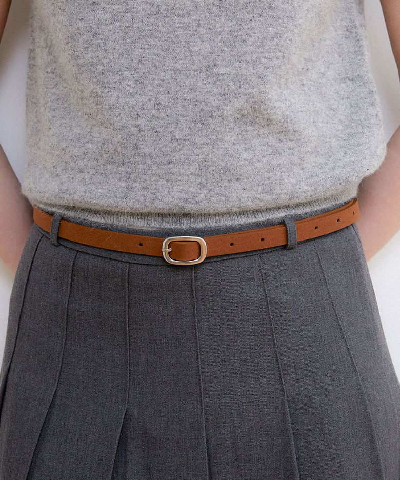 round silver buckle suade belt (T035_tan)