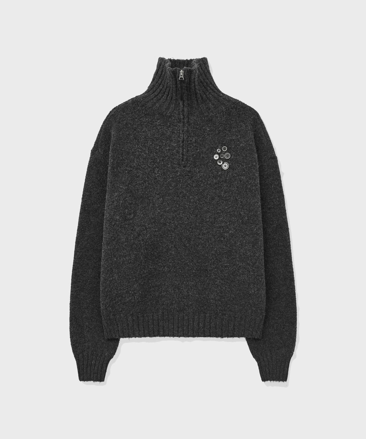 포르테나(PORTERNA) BUTTON HALF PULL-OVER SWEATER-CHARCOAL