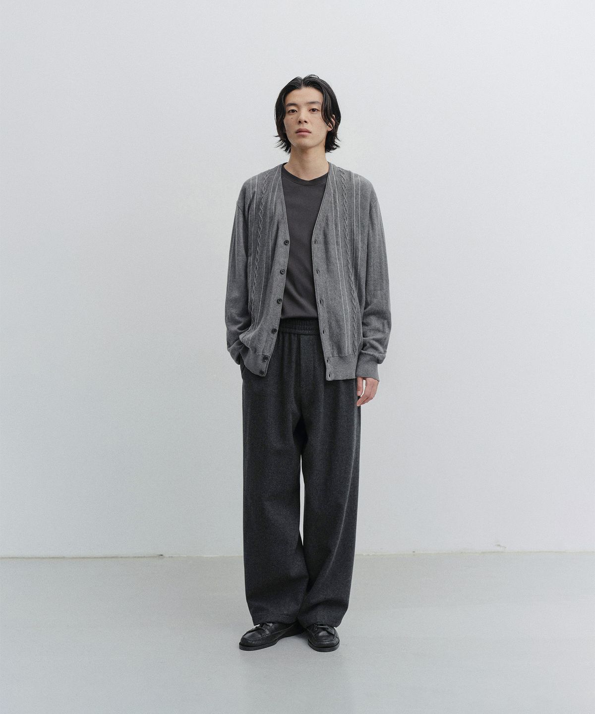어나더 오피스(ANOTHER OFFICE) Cashmere Banding Easy Pants (Heather Charcoal)