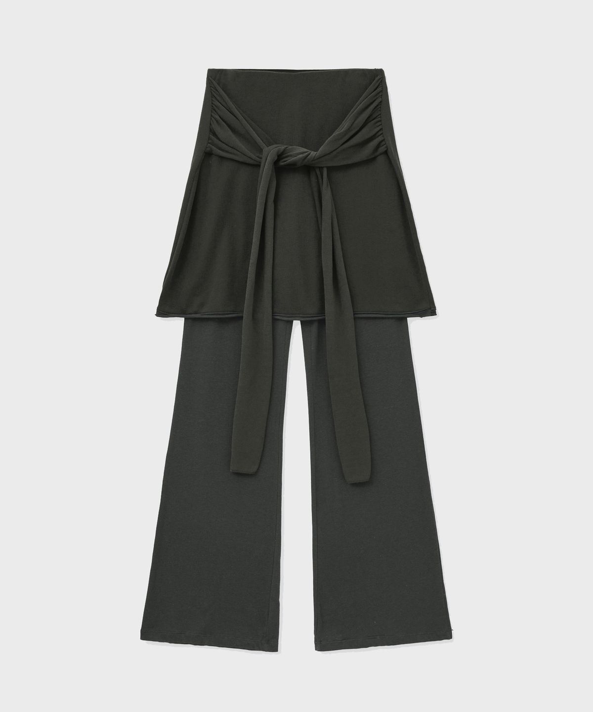 포르테나(PORTERNA) TWO-TONE LAYERED TIED SKIRT PANTS-KHAKI