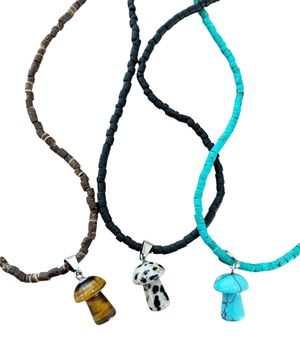 Gemstone Mushroom Wooden Necklace ((3color))