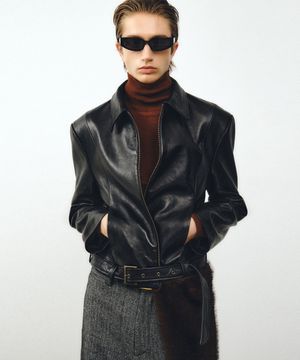 램스 레더 벨티드 크롭 자켓 (블랙)