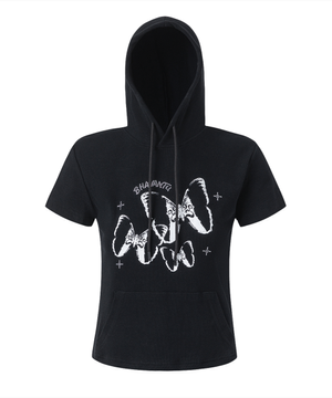 OM BUTTERFLY 세미크롭 후드 반팔티