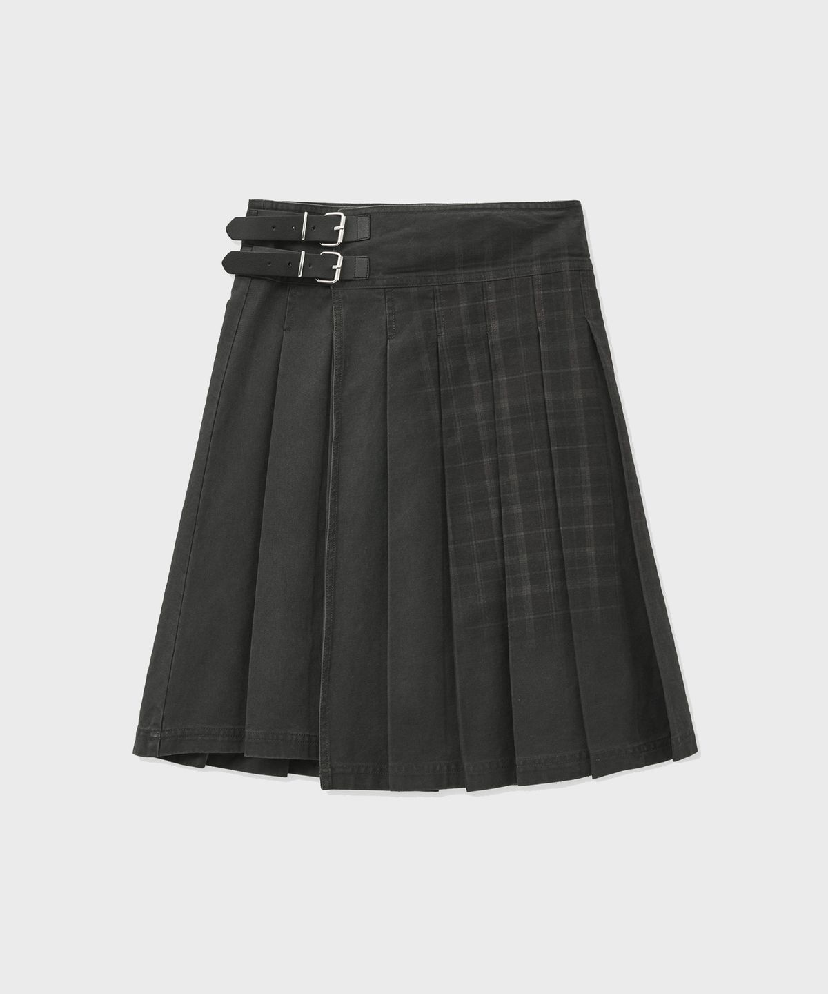 포르테나(PORTERNA) VINTAGE CHECK WRAP PLEATS SKIRT-KHAKI