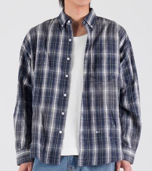 스플래시 플란넬 오버핏 워싱 셔츠 (페인트 블루)
