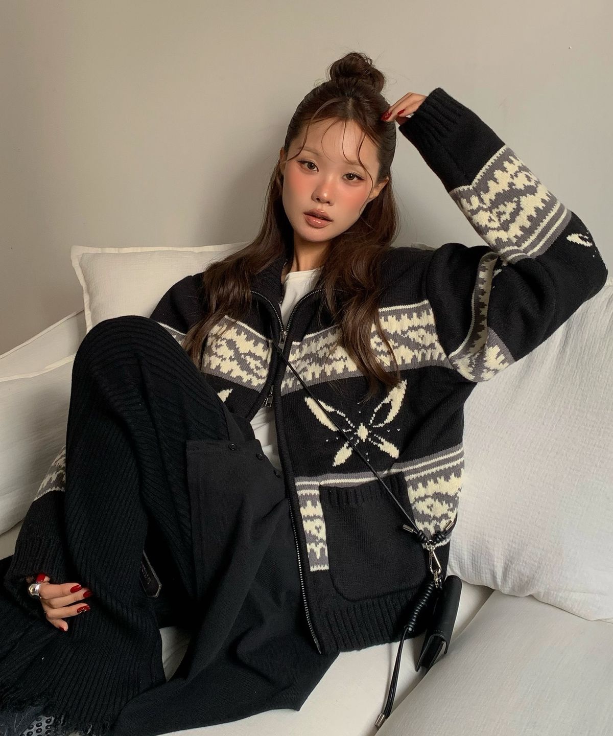 포르테나(PORTERNA) COWICHAN ZIP-UP CARDIGAN JACKET-BLACK