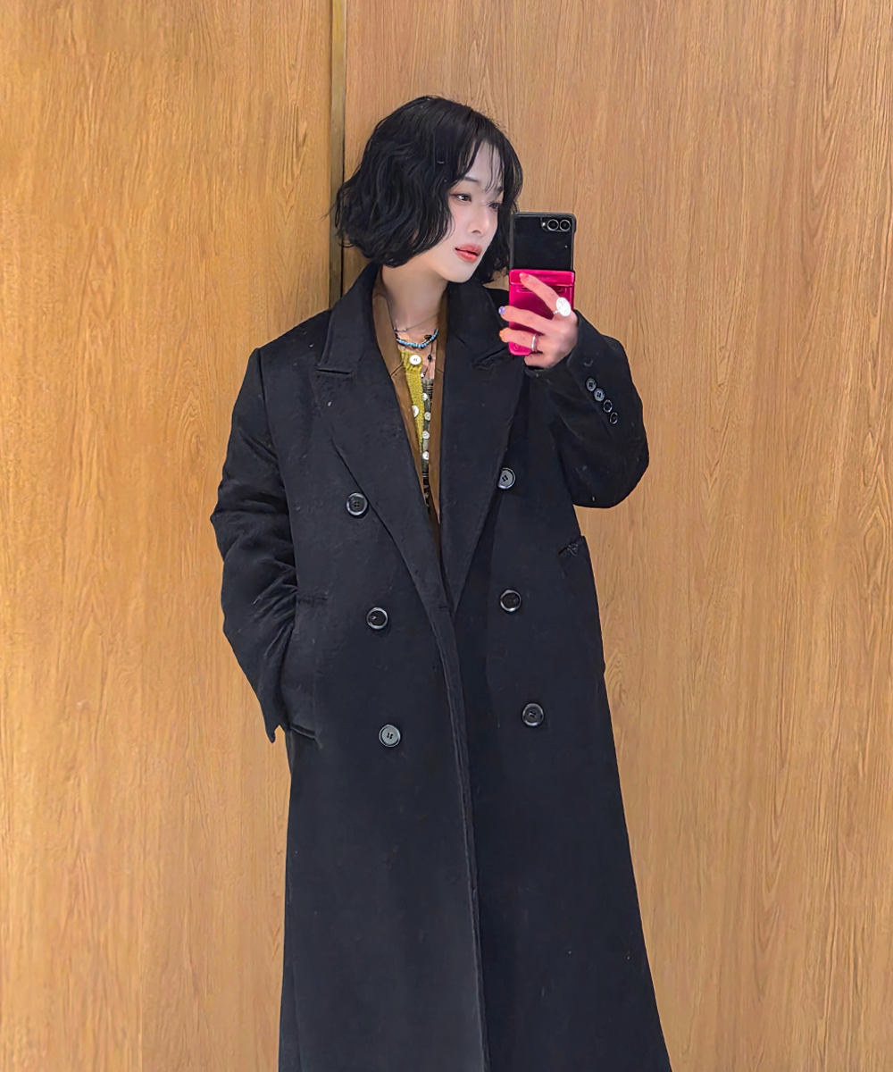 Anna Double Long Coat BLACK source detail 62