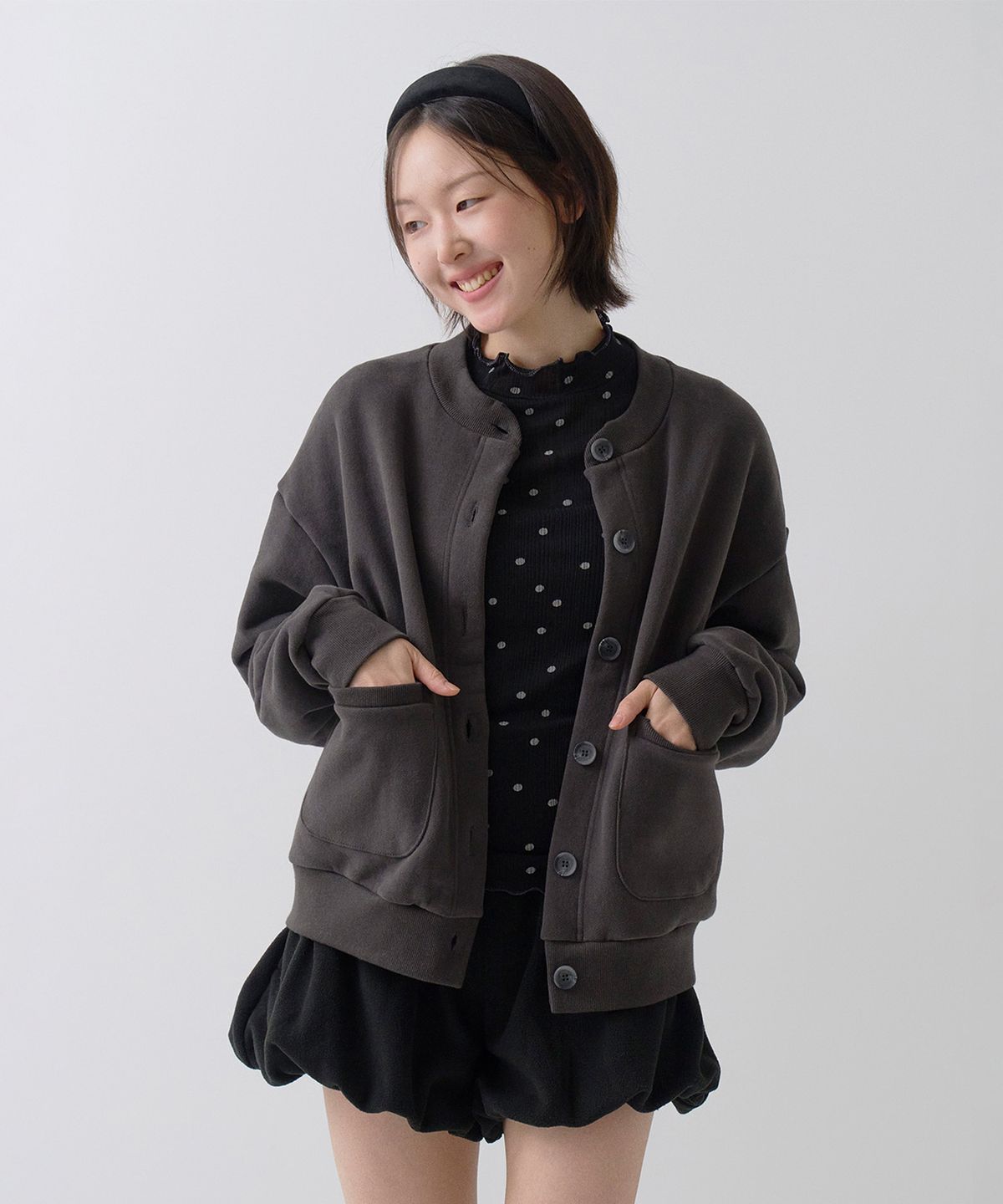 사유(SAYUU) 코지 기모 스웻 가디건 차콜