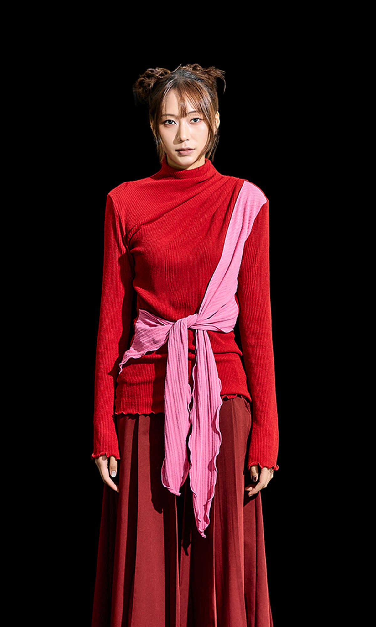 레큘리(RECULER) Cowl string coloration  draped T-shirt Red