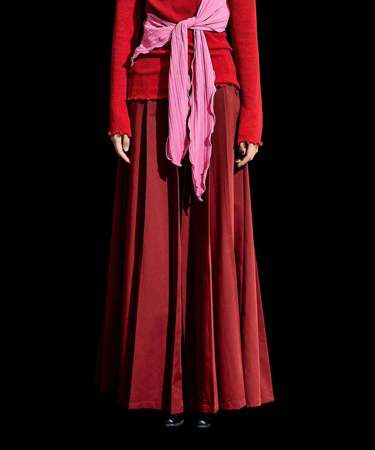 레큘리(RECULER) Wide pleated pants Burgundy
