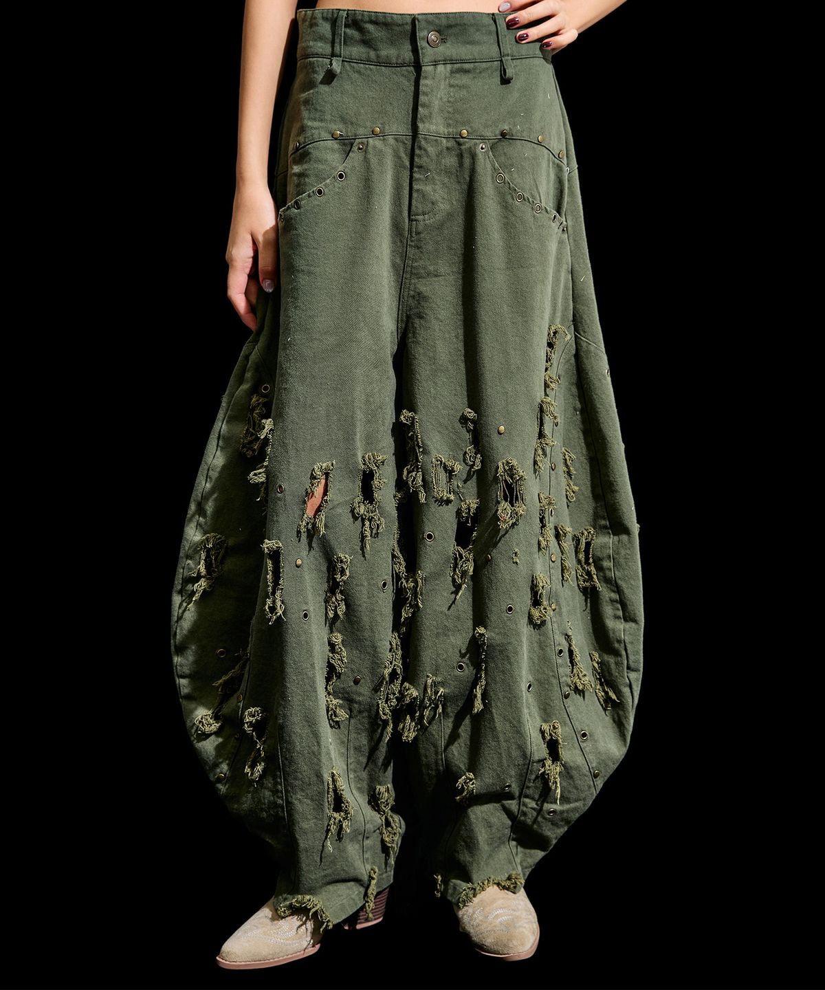 레큘리(RECULER) RE -Wide balloon baggy pants Khaki