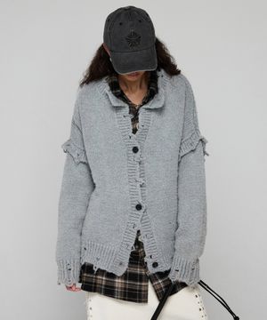 전통염색 감, 먹 오버핏 가디건_그레이