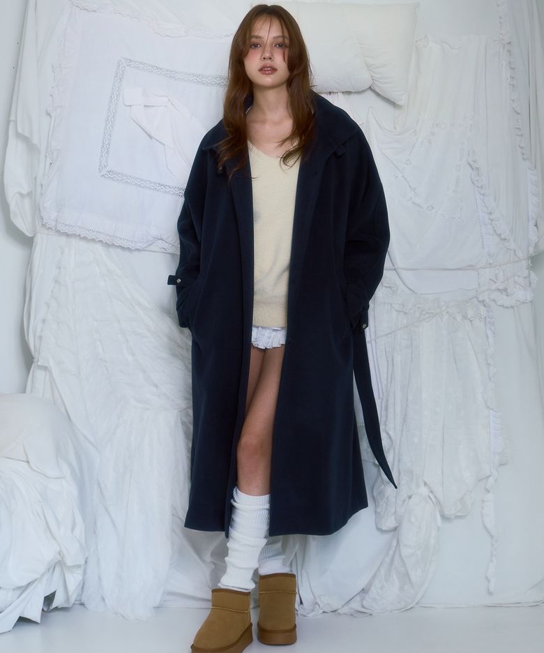 Half-neck Overfit Long Coat [Navy]