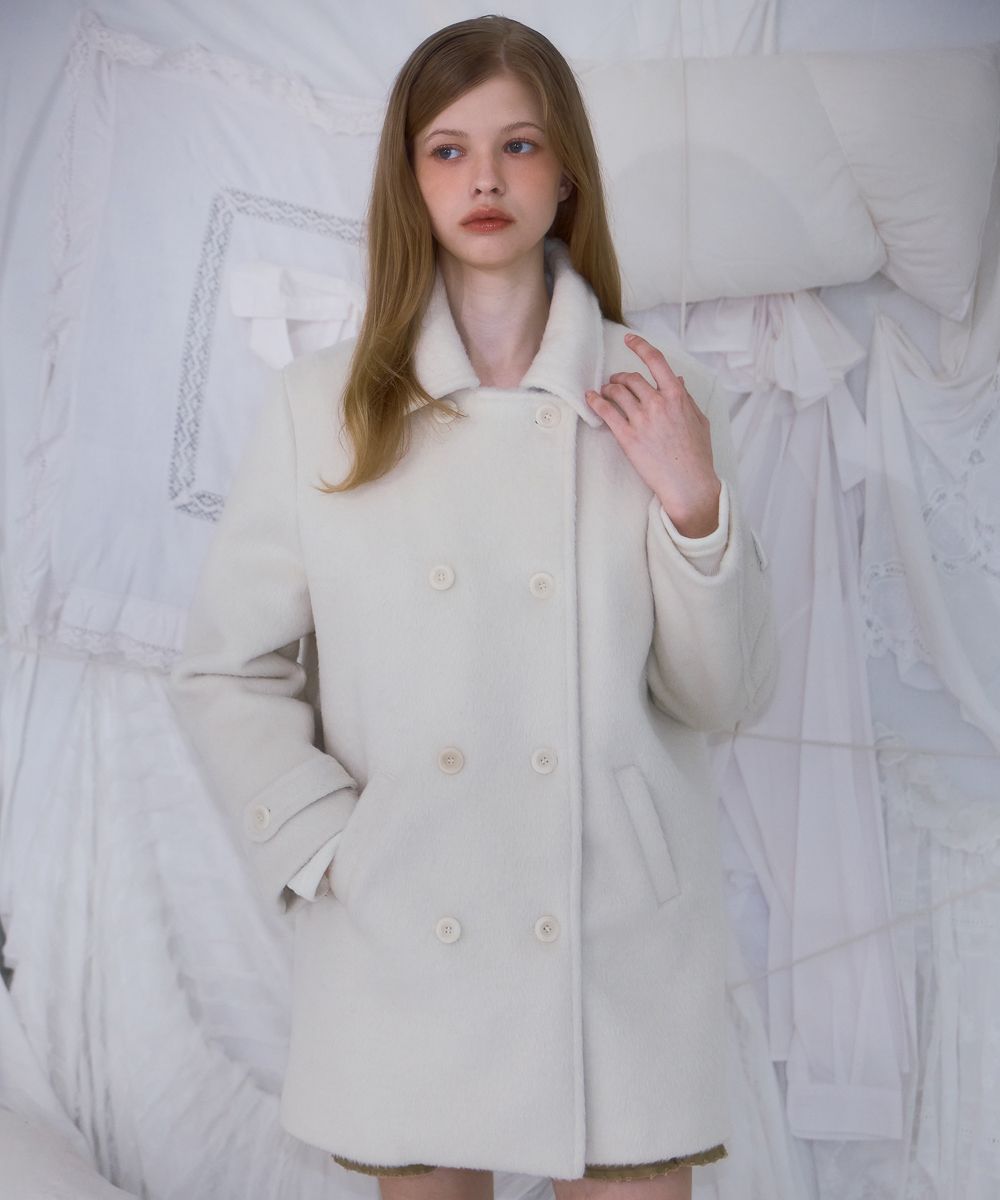 MUSINSA公式 | ROSÉ FRANTZ Two-button Wool Half Coat [Ivory]