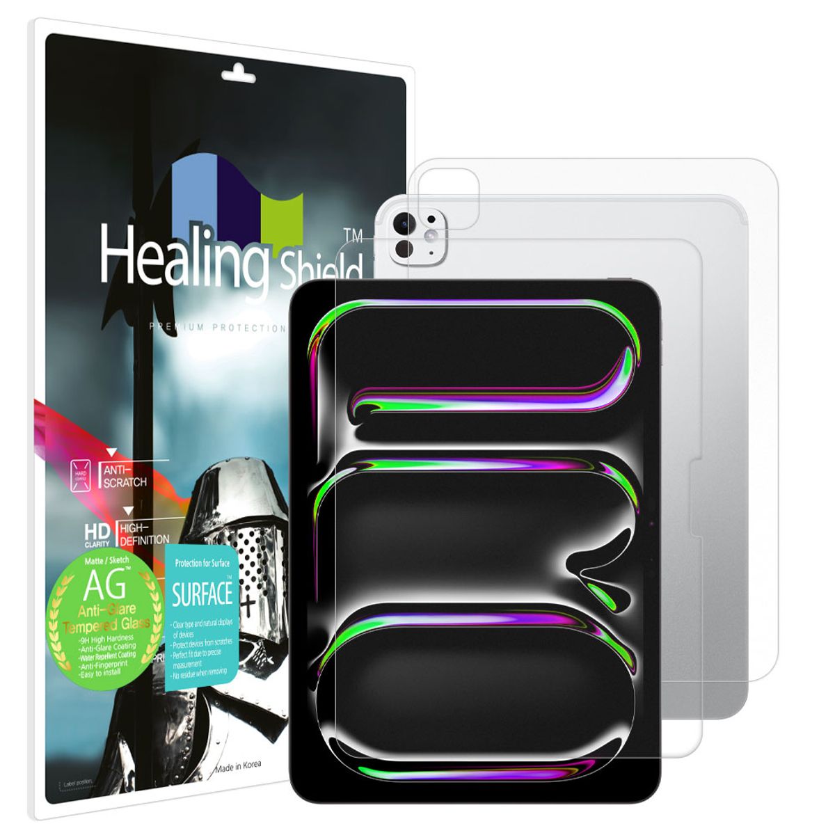힐링쉴드(HEALINGSHIELD) 아이패드 프로 8세대 11 M5 저반사 강화유리필름1매 후면1매