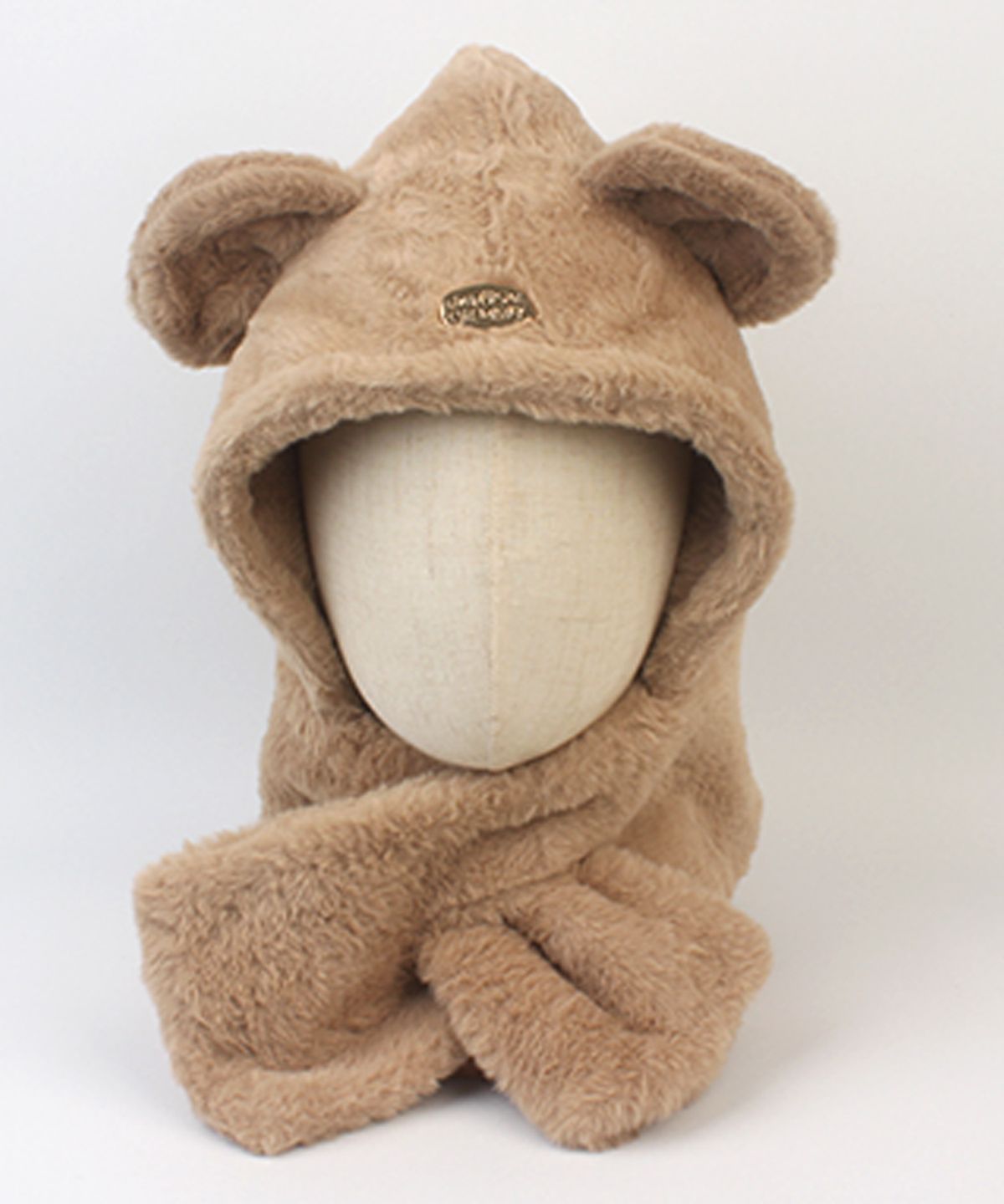 유니버셜 케미스트리(UNIVERSAL CHEMISTRY) Bear Fur Beige Hood Muffler Hat 머플러모자