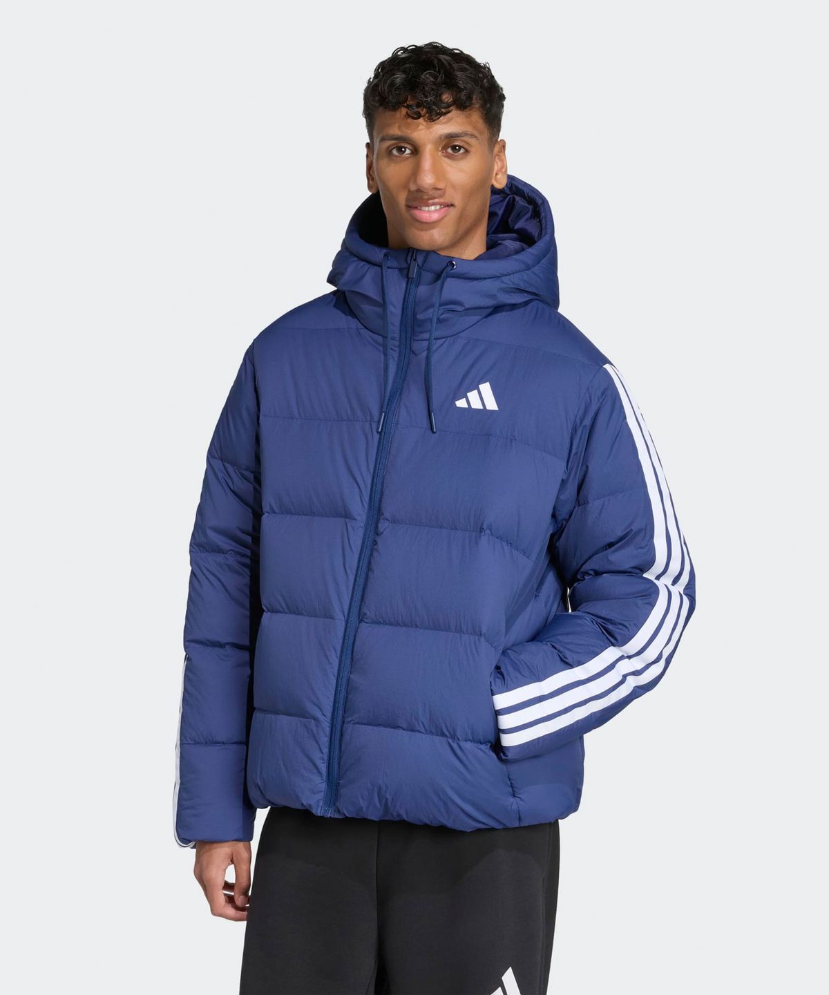 아디다스(ADIDAS) 클라이마웜 3-스트라이프 푸퍼 다운 후드 재킷 - 다크블루 / JX7799