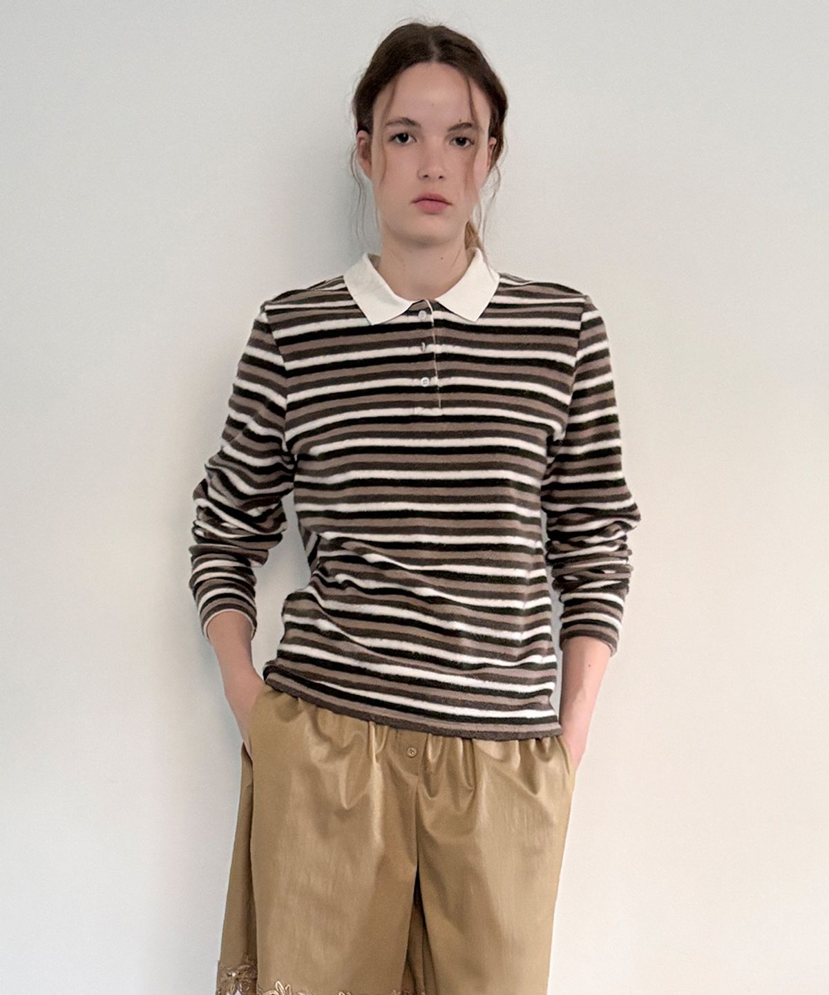 시눈(SINOON) SN Stripe Collar T-shirt (Brown)