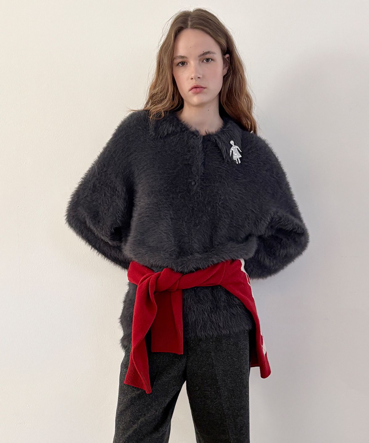 시눈(SINOON) SN Hairy Button Pullover (Charcoal)