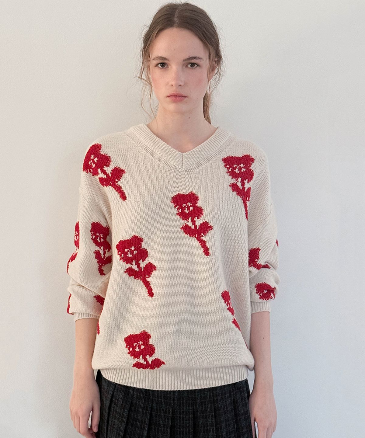 시눈(SINOON) SN Flower Loose Fit Knit (Ivory)