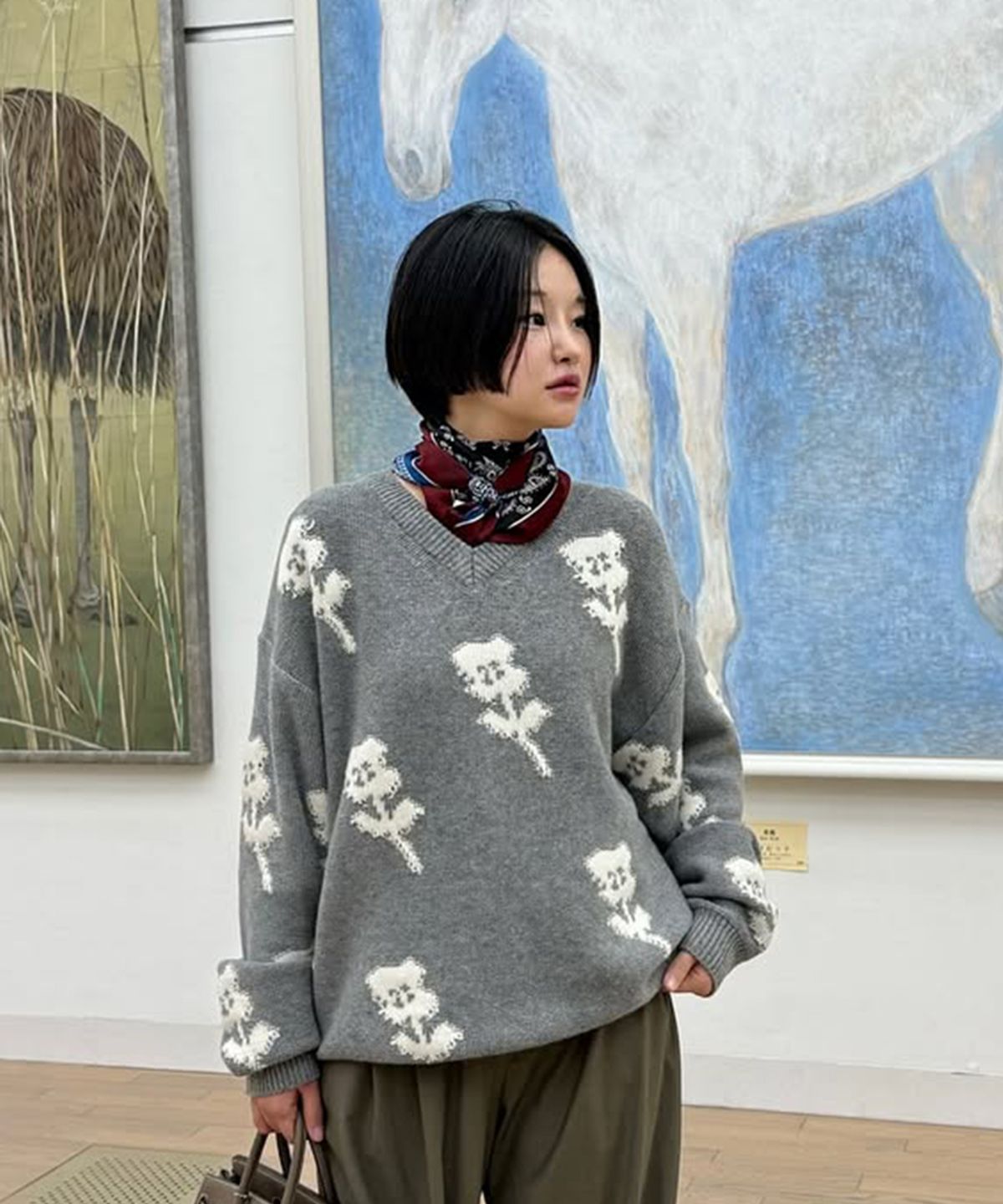 시눈(SINOON) SN Flower Loose Fit Knit (Grey)