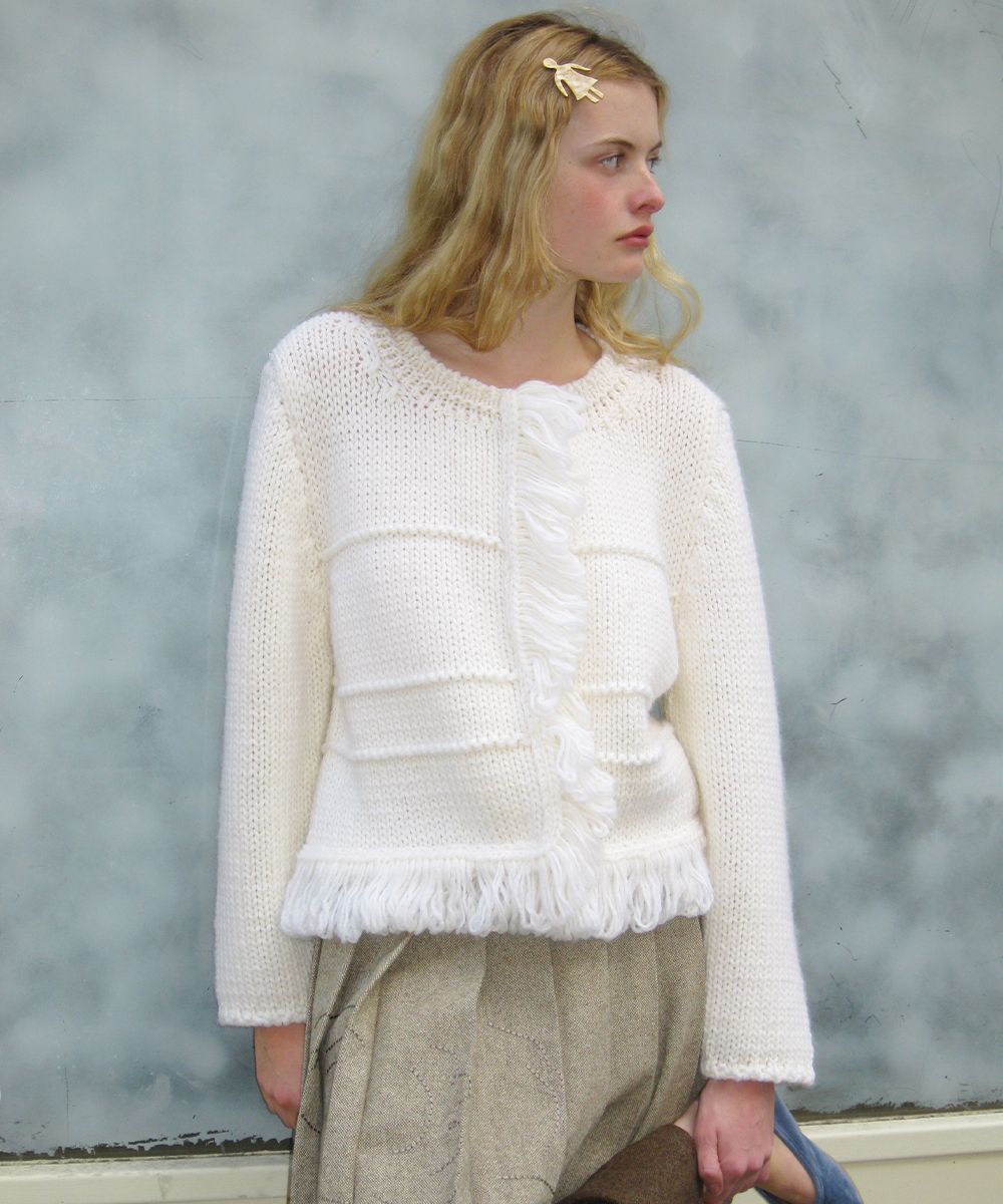 トップス Eaphi FRINGE KNIT CARDIGAN ivory MUSINSA公式 | SINOON Fringe Flow Knit Cardigan (Ivory)