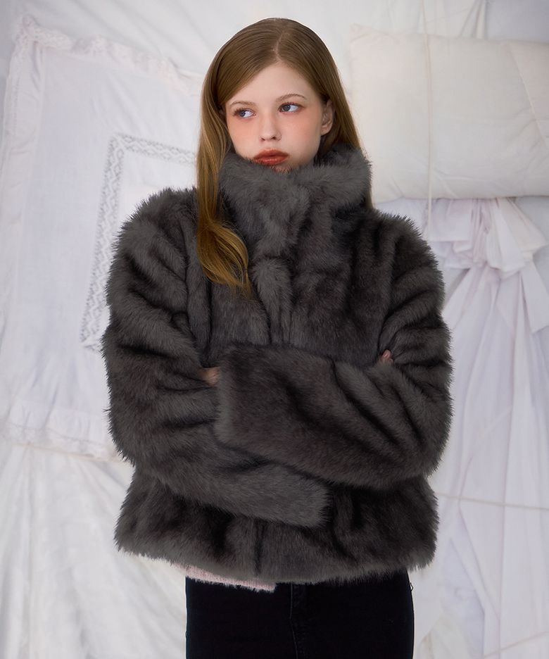 Crop Mix Fur Jacket [Brown]