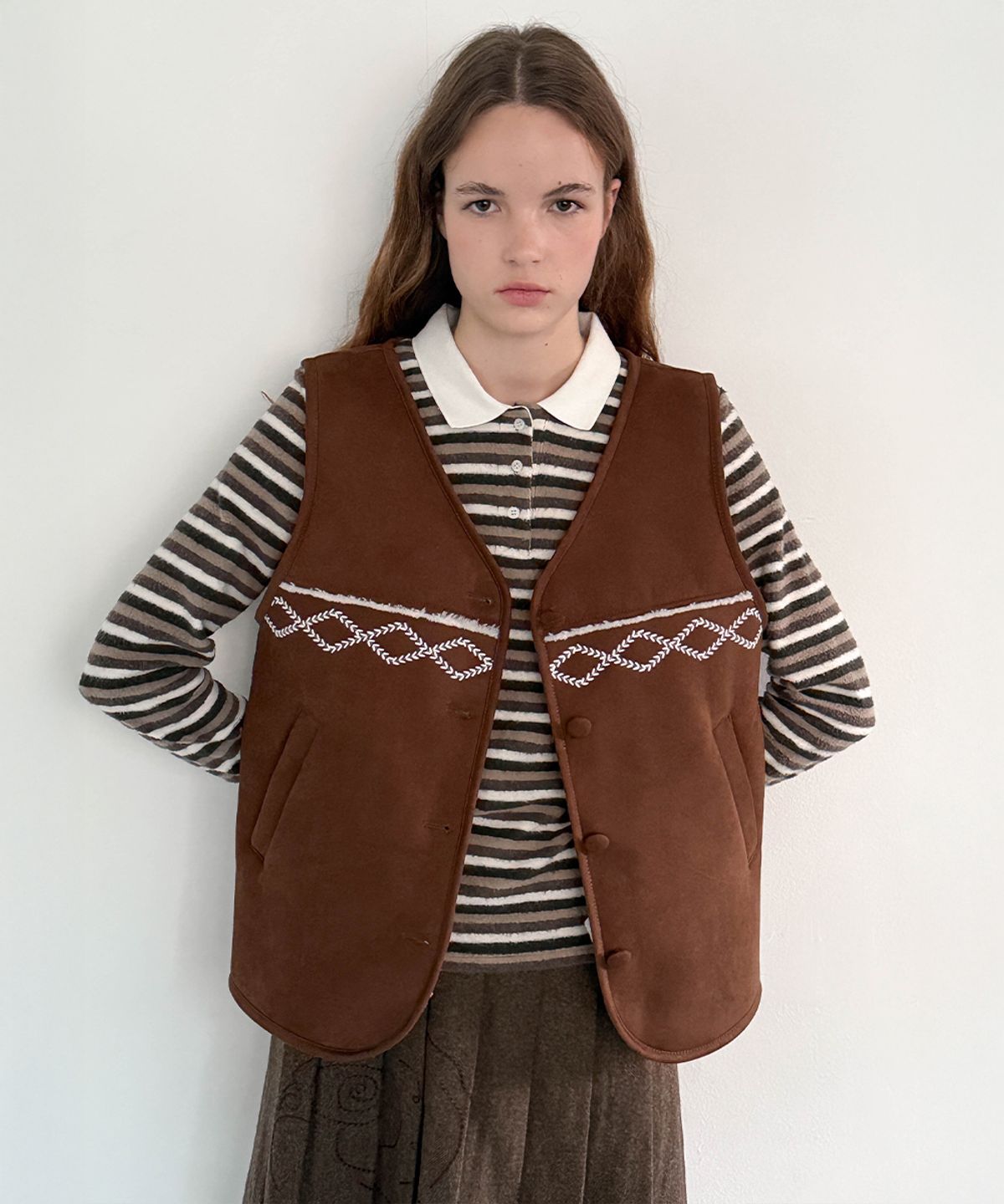 시눈(SINOON) SN Shearling Suede Vest (Brown)