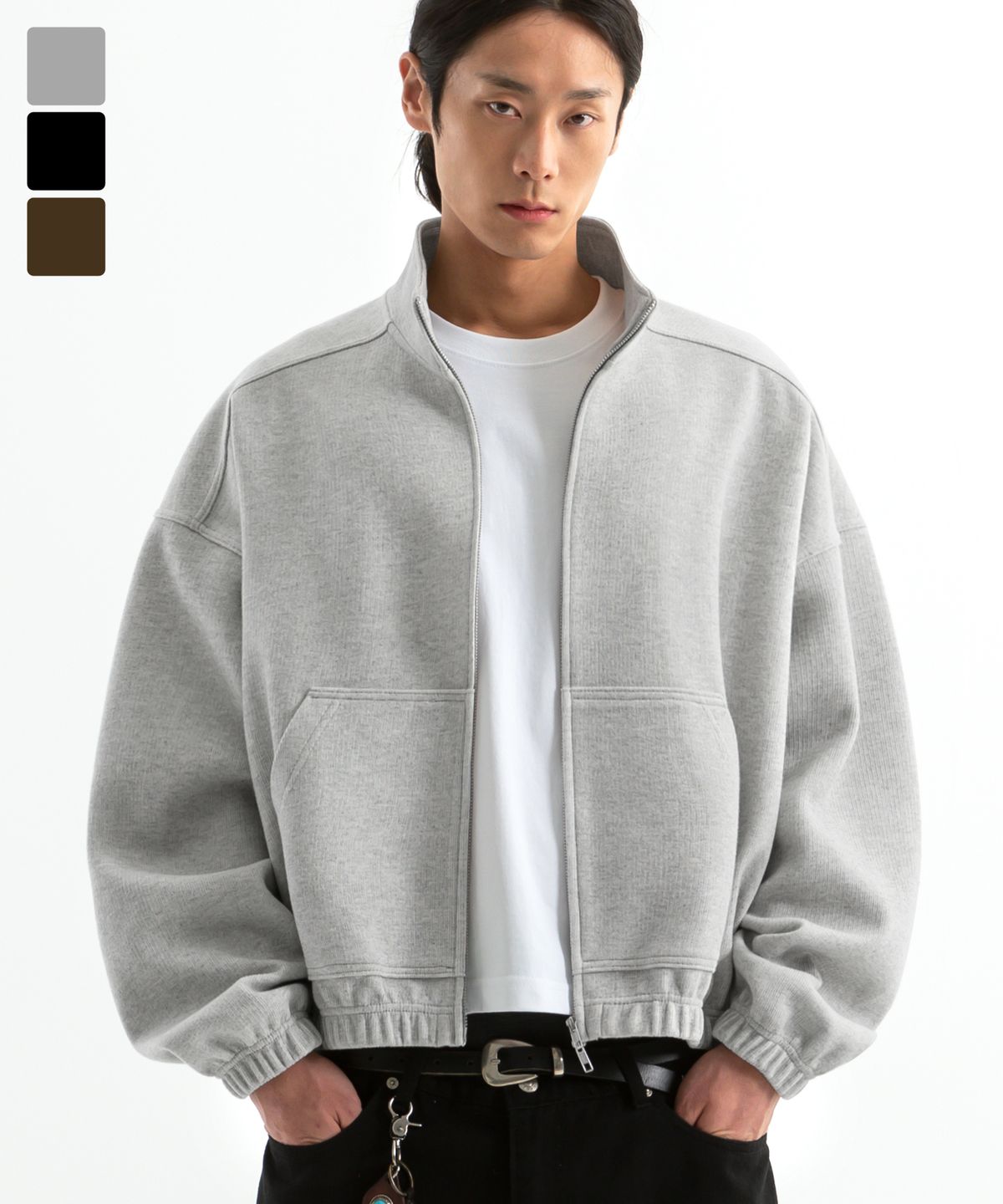 브렌슨(BRENSON) 노드 크롭 오버핏 하이넥 풀집업  ( 3Color )