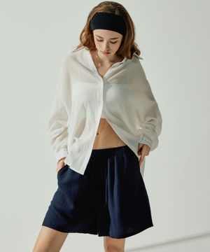 델라 린넨 밴딩 5부 팬츠 - Navy